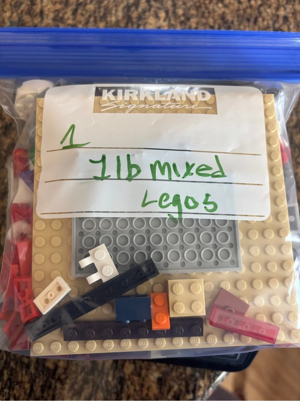 Legos Assorted Building Bricks in Beige, Navy, Red, Black. 1 1/4 pounds.